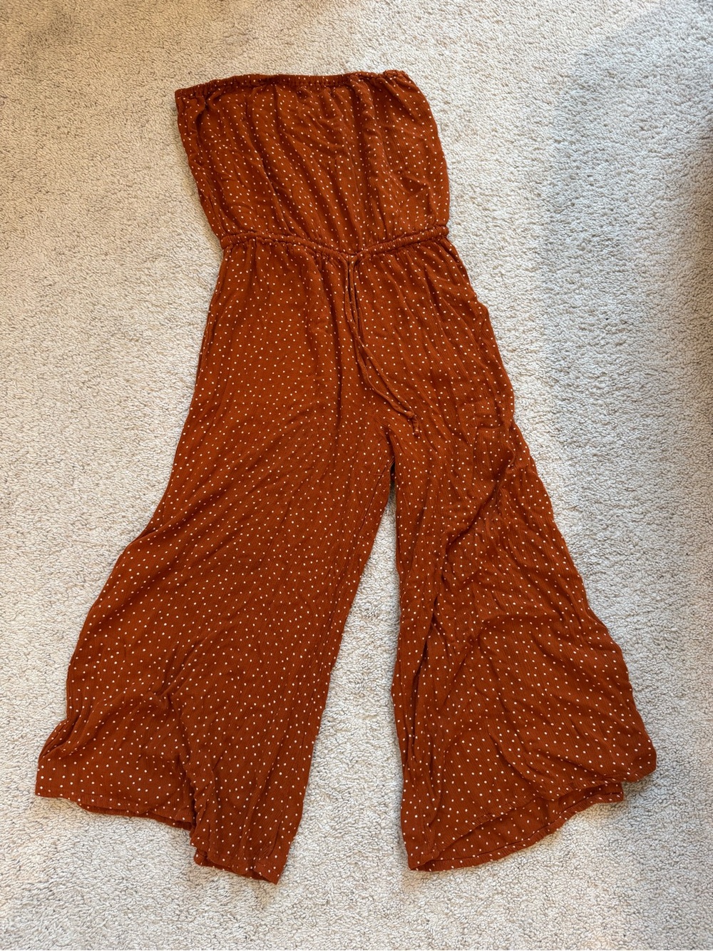 Rust Polka Dot Strapless Wide-Leg Jumpsuit